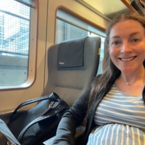 MATERNITY Blue Breton Striped Peplum Top - 3/4 sleeves - Picture 9 of 11